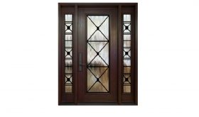 Single entry door with two panel glass sidelights(full size Manchester wrought iron design)
