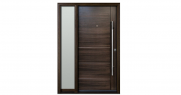 Single door with one full glass sidelight(TEAK woodgrain fiberglass exterior door) -FG20