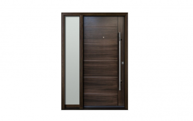 Single door with one full glass sidelight(TEAK woodgrain fiberglass exterior door) -FG20