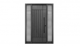 Single door with two full glass sidelights(OAK woodgrain fiberglass exterior door)-FG20F